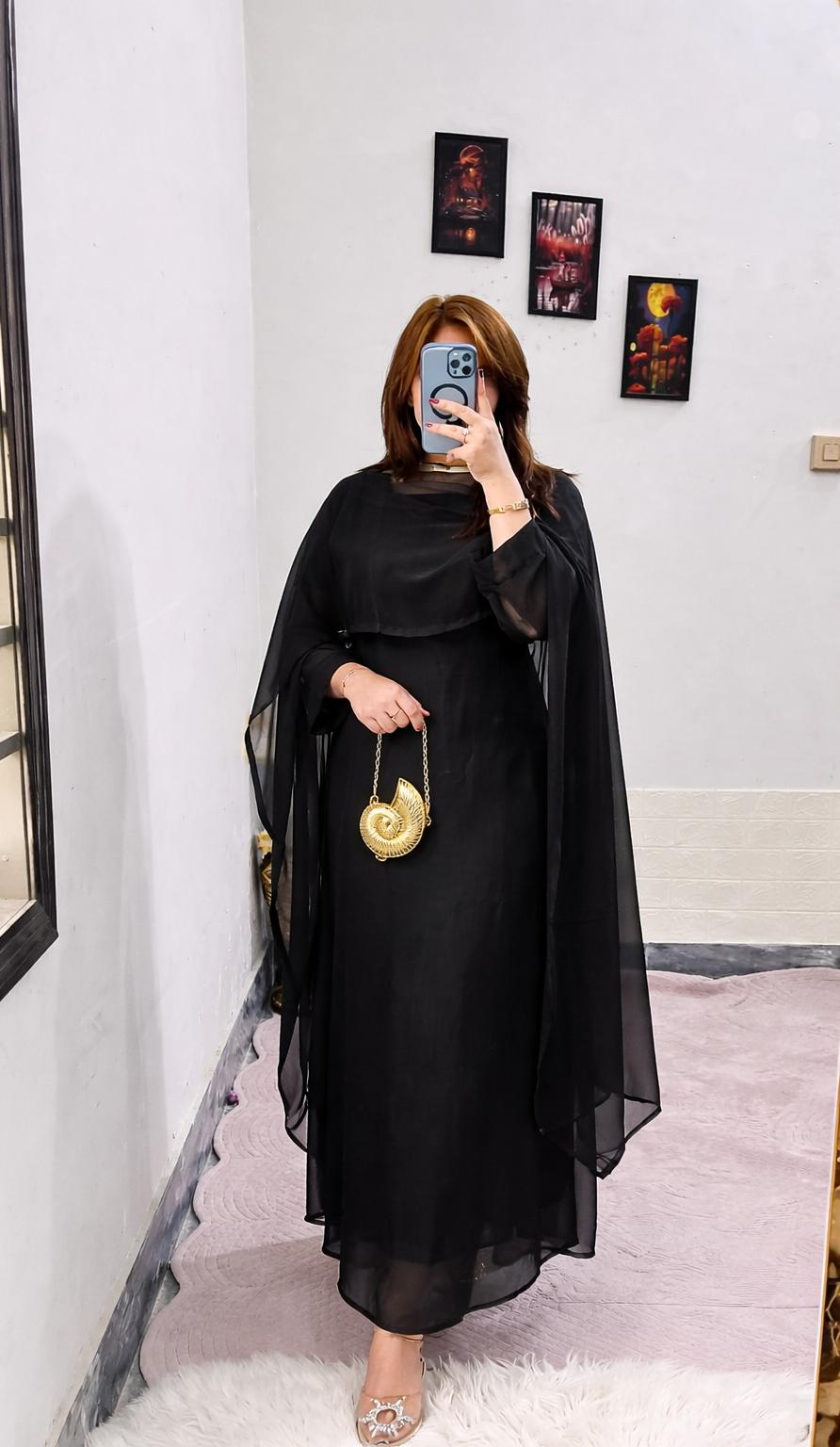Two Tone Cap Shawl With Long Fitting Body Maxi And Dori Chiffon 2Pcs - Image 2