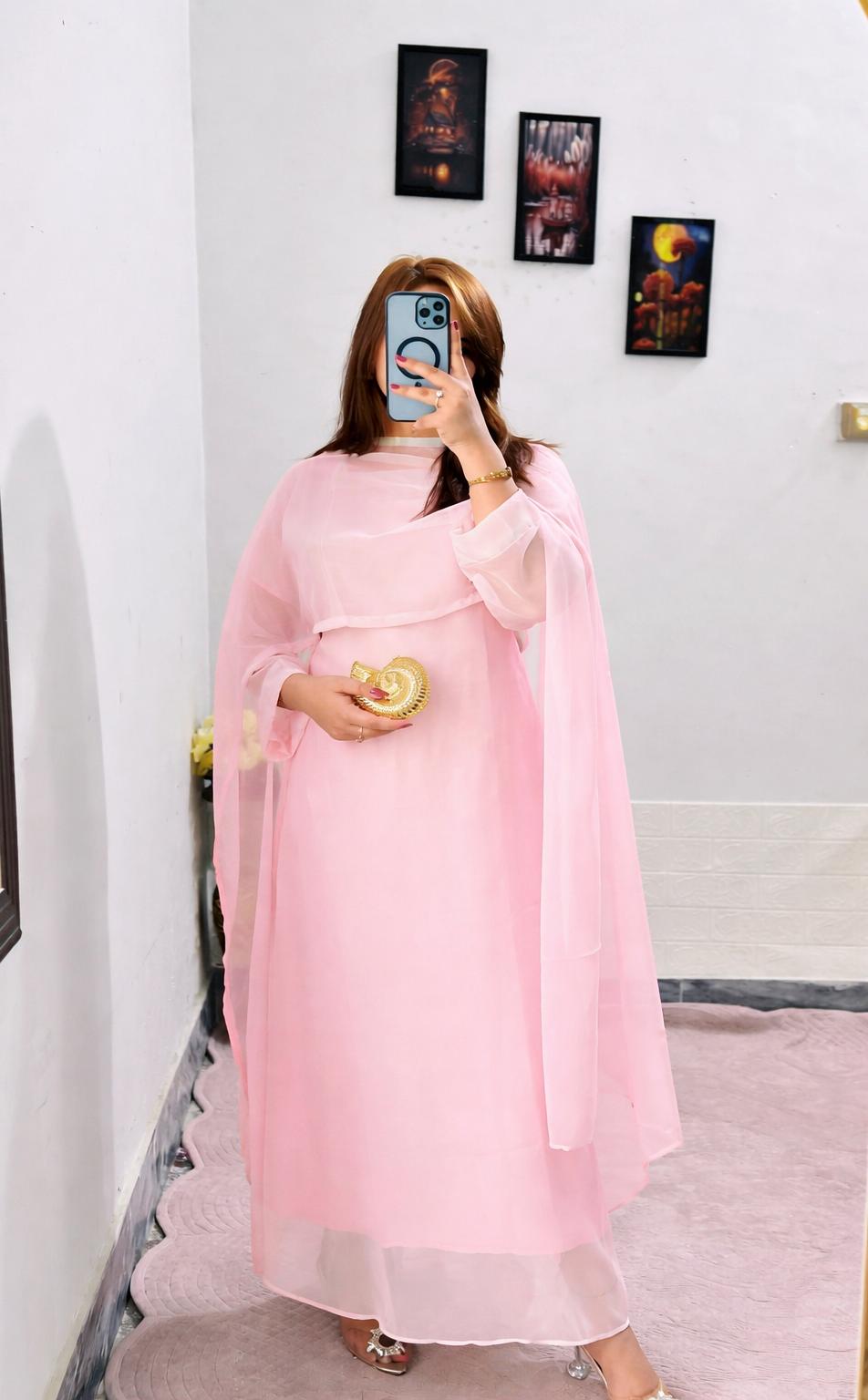 Two Tone Cap Shawl With Long Fitting Body Maxi And Dori Chiffon 2Pcs - Image 3