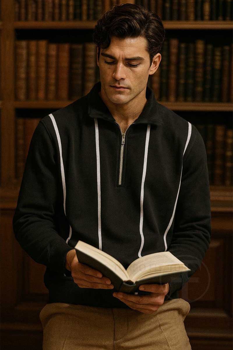 Oxford Lining Zipped Polo (BLACK)