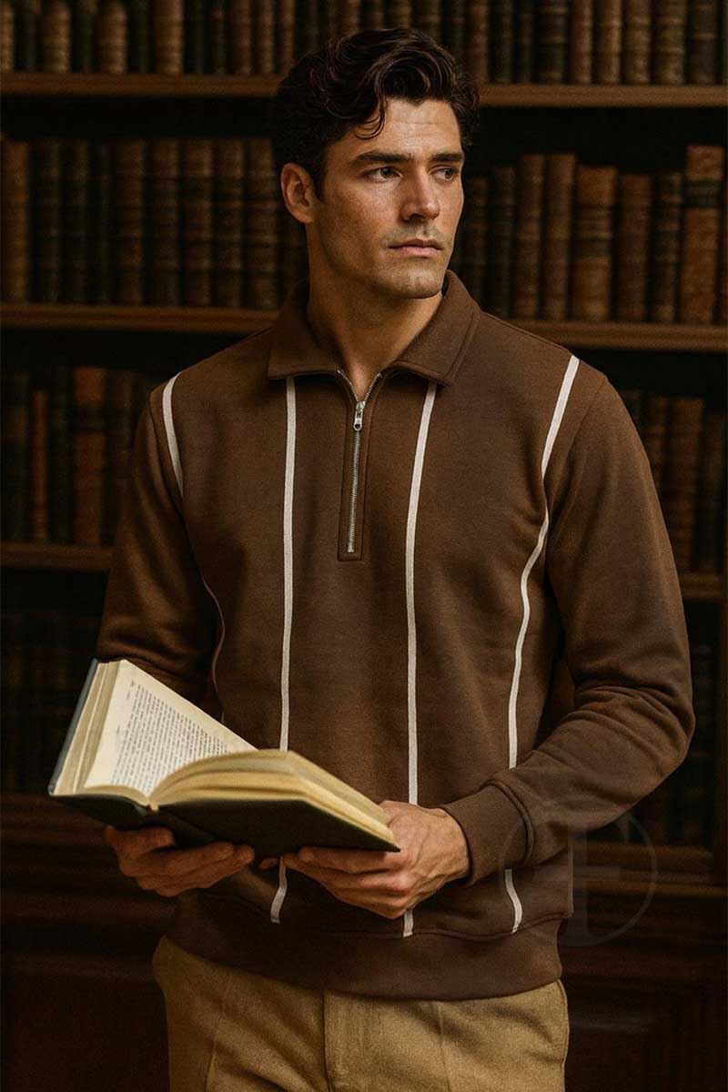 Oxford Lining Zipped Polo (BROWN)